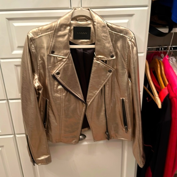 Metallic Pewter Vegan Leather Moto Jacket - Picture 7 of 7